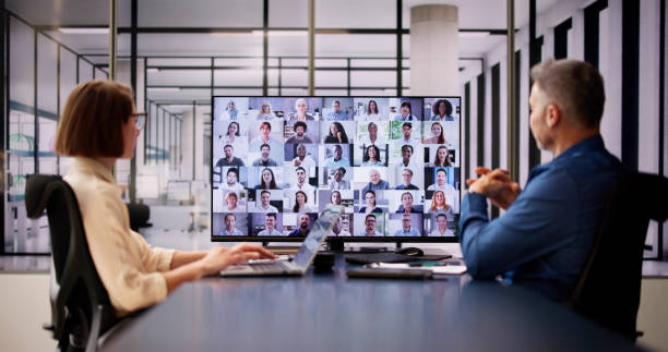 istock Online Video Conference Meeting On TV 2062470191