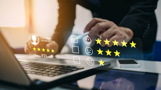 istock Customer service satisfaction feedback survey review concept. User give rating to service experience on online application. 2062472378