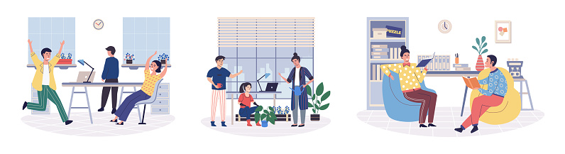 Break room vector illustration. Find pleasure in idyllic setting peaceful room Take pause and indulge in comfort restful space The break room concept emphasizes importance relaxation and enjoyment