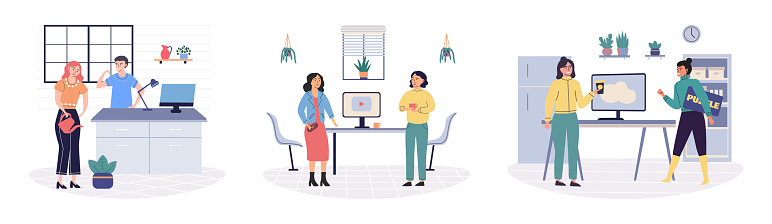 Office leisure vector illustration. Engaging in recreational activities during leisure time enhances teamwork and cooperation within office The management supports integration leisure into work