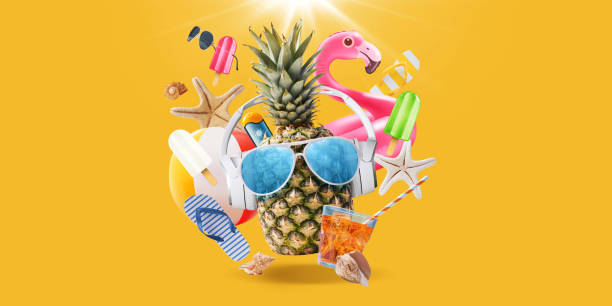 istock Cheerful pineapple with headphones 2062528797
