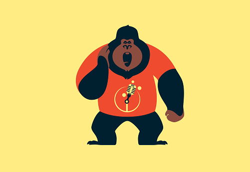 vector illustration of gorilla singing with microphone on t-shirt