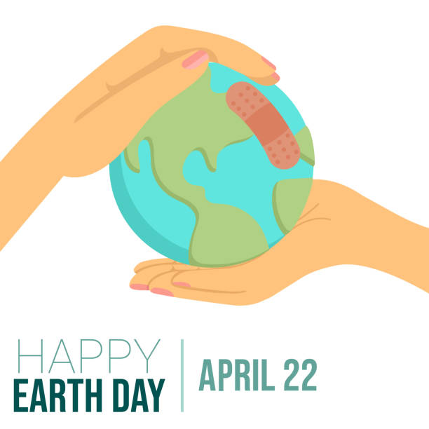 地球という惑星を両手で握る。地球を大切にする。4月22日、地球の日おめでとう。 - patch planet protection ecosystem点のイラスト素材／クリップアート素材／マンガ素材／アイコン素材