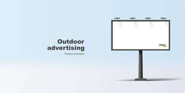 render style venkovní dálniční billboard pro reklamní potisk ooh plakátů, velké plátno se světly - bilboardy stock ilustrace