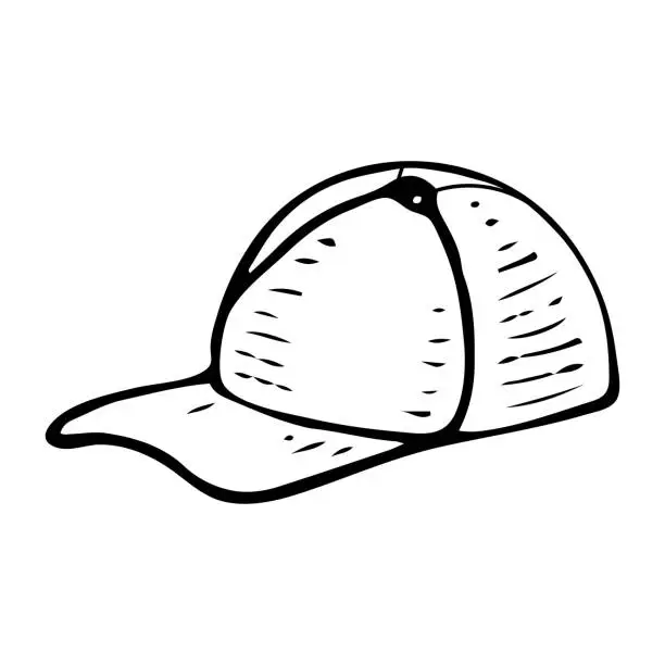 Vector illustration of Sketch cap. Headdress with visor. Sun protection. Hand drawn illustration.