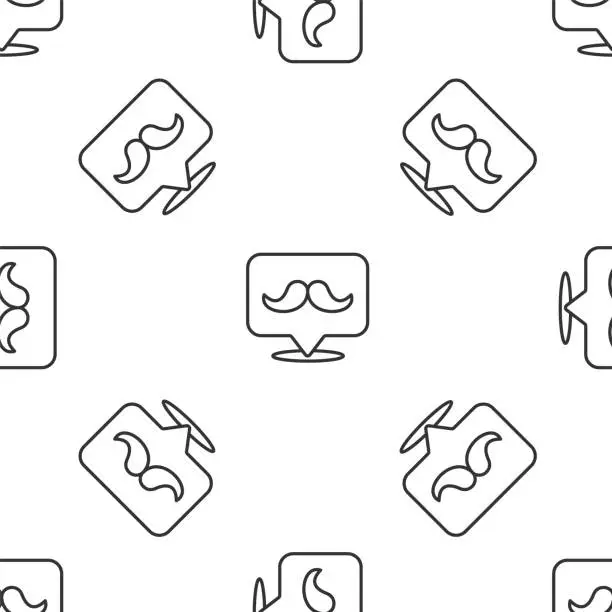 Vector illustration of Grey line Mustache icon isolated seamless pattern on white background. Barbershop symbol. Facial hair style. Vector