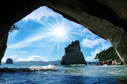 Cathedral Cove is a famous location in Te Whanganui-A-Hei Marine Reserve on the Coromandel Peninsula on New Zealand's North Island. To get to Cathedral Cove it is a little over an hour walk.