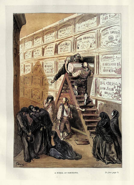 Vintage illustration of a burial at Barcelona, Spain, 19th Century, Gustave Dore