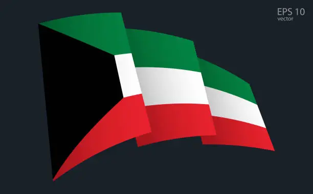Vector illustration of Waving Vector flag of Kuwait. National flag waving symbol. Banner design element.