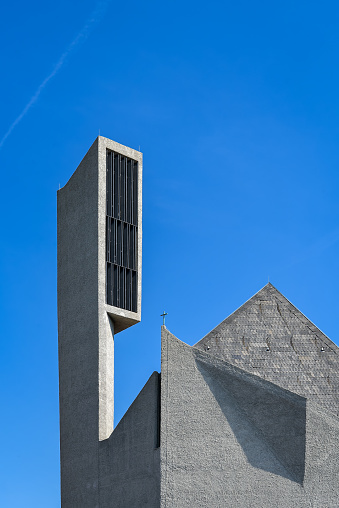 Location: Dominicusstraße - Names: Norbert von Xanten, St. Norbert - Architectural specs: abat-son, campanile, hybrid, mix of styles, monument protection, roughcast, style-mix, windowless