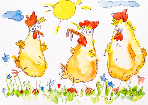 Funny Hand-Drawn Chickens