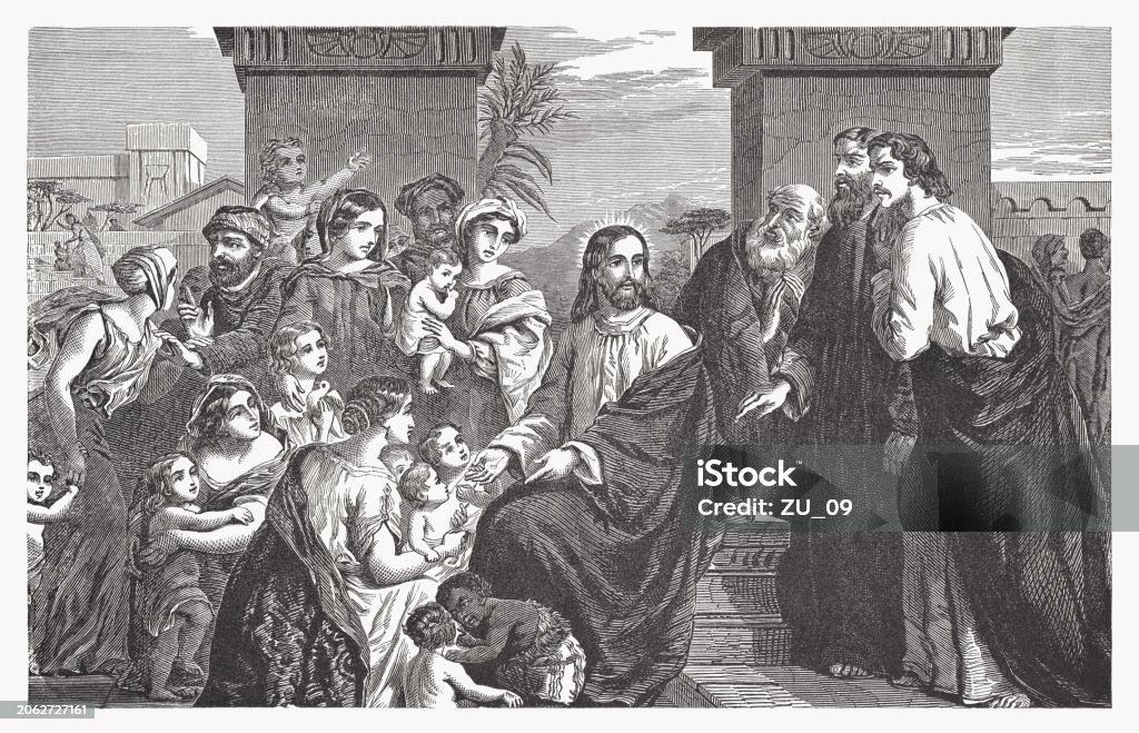 Jesus Blesses The Children Wood Engraving Published Ca1890 Stock jesus-blesses-the-children-wood-engraving-published-ca1890-stock