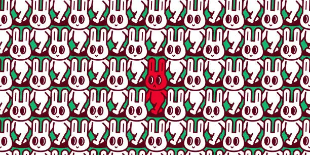 Vector illustration of One unhappy rabbit in a group of happy rabbits, a potential crisis