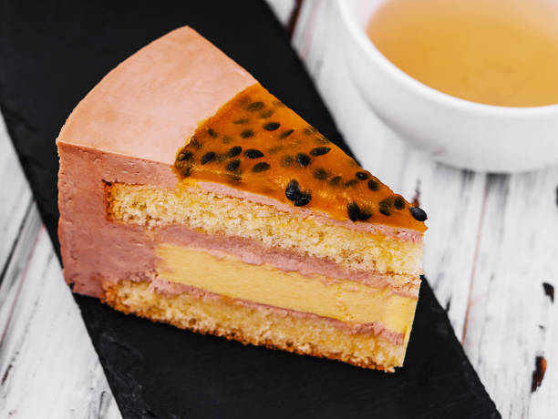 Piece chocolate truffle cake with banana filling
