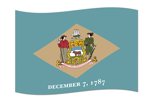 Waving flag of the Delaware state. Vector illustration.