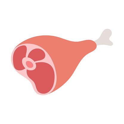 A whole raw pork knuckle with a bone. Fatty meat food. Pork ham. A food ingredient. Flat cartoon vector illustration