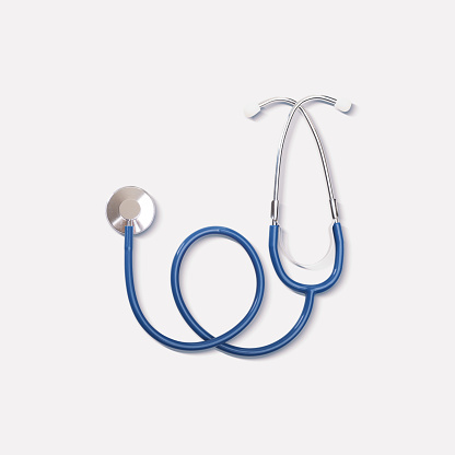 Isolated blue stethoscope, cardiovascular diseases and prevention concept