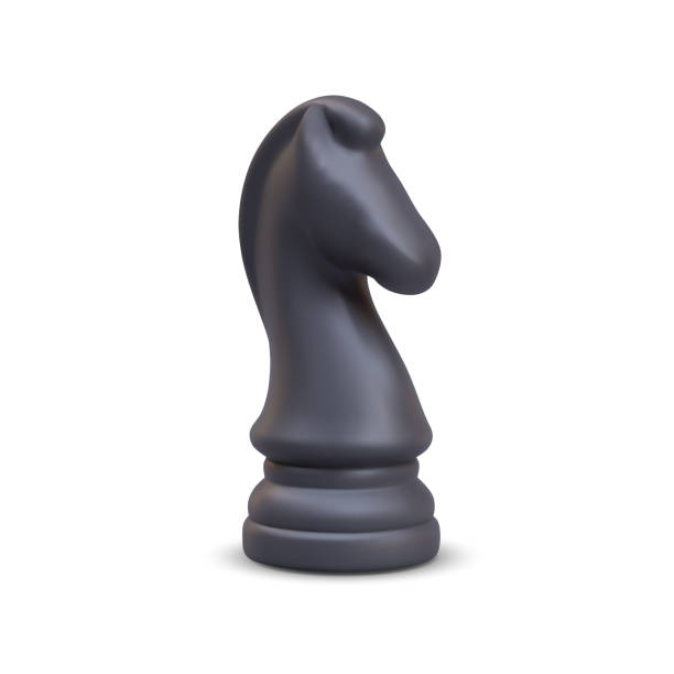 istock Realistic black chess knight on white background. Horse, element of classic intellectual board game 2062833265