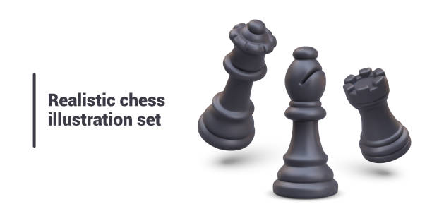 Set of realistic chess pieces in different positions. Effect of movement, attack Set of realistic chess pieces in different positions. Effect of movement, attack. Principles of classical strategy. Vector concept for website, application, advertising layout three dimensional chess stock illustrations