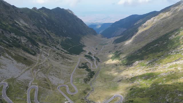 Mountain Road Transfagarasan in Carpathians, Romania, Europe - Aerial 4k Tilting Up