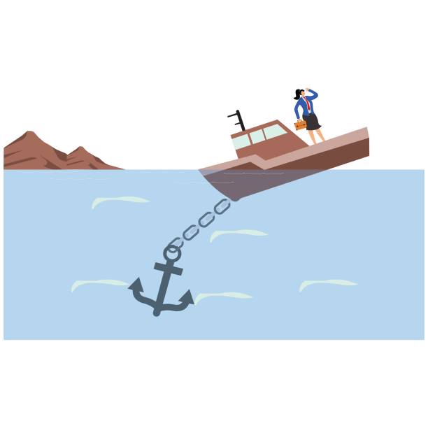 istock Businesswoman sinking with a heavy anchor 2062862877