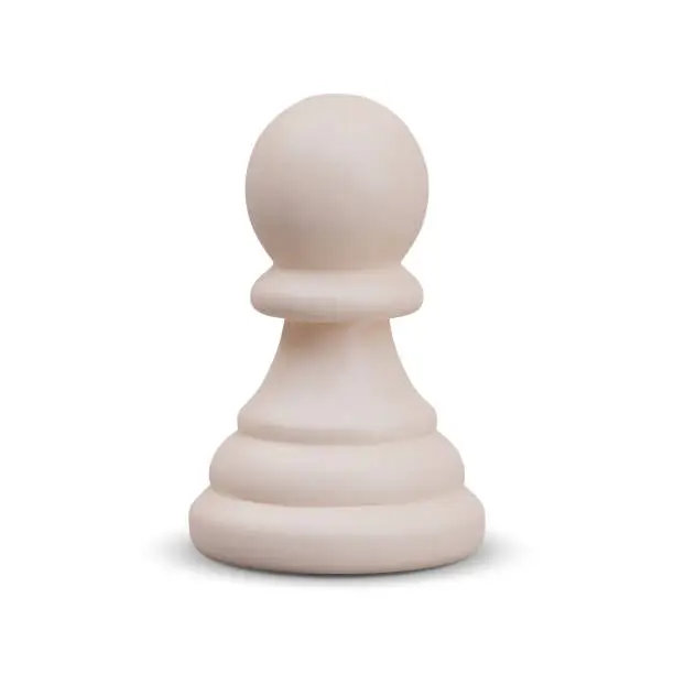 Vector illustration of Realistic pawn stands on white background. Small chess piece. Single brave soldier