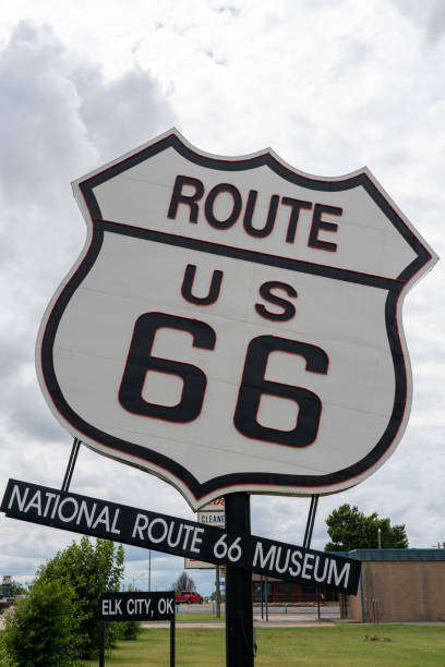 The sign for Route 66 in El Reno, USA.