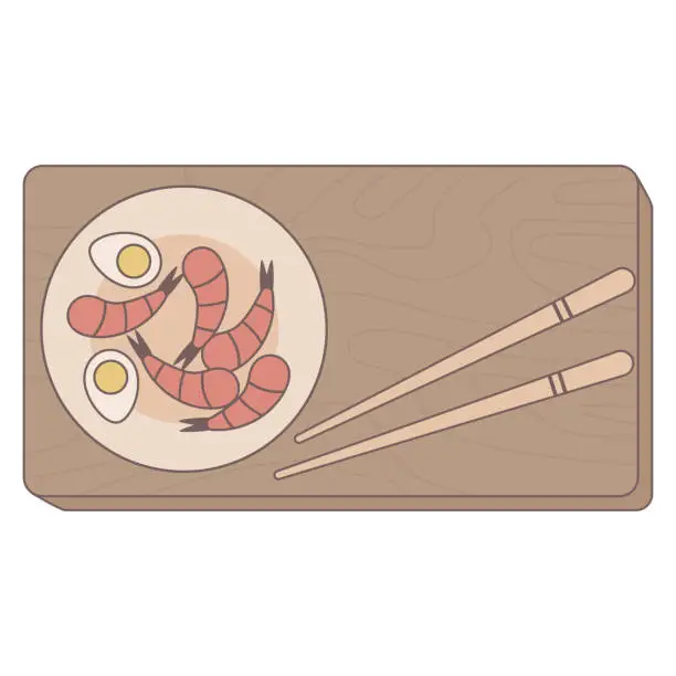 Vector illustration of plate with shrimp