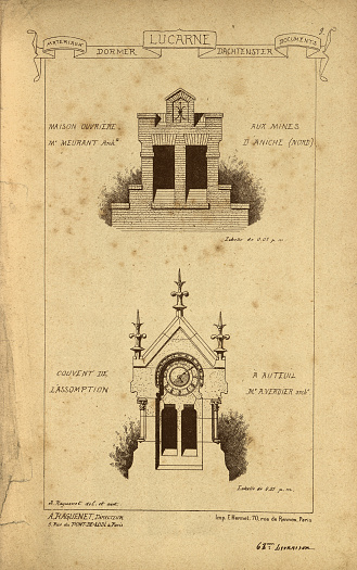 Vintage illustration Architectural Lucarne, dormer window, History of architecture, decoration and design, art, French, Victorian, 19th Century