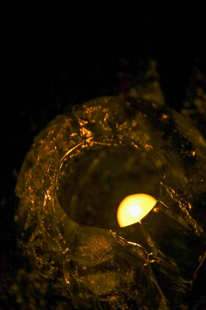 Ice and snow lanterns in the snow.