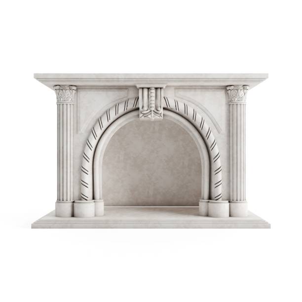 istock Realistic 3D render of a stone fireplace on a white background 2062885610