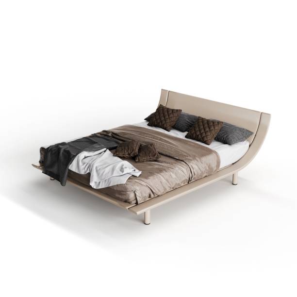 istock Realistic 3D render of a cozy bed with pillows and a blanket on a white background 2062885615