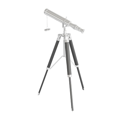 A 3D render of a telescope on a tripod on a white background