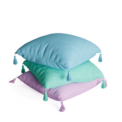 A 3D render of a stack of colorful cushions in different hues