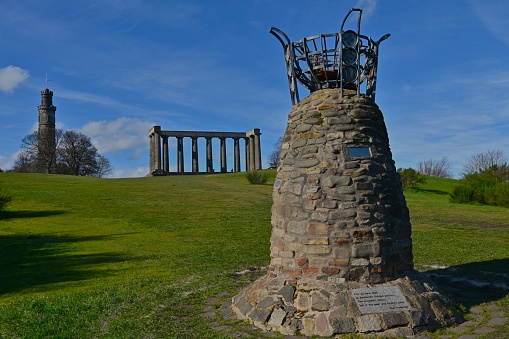 A view of the Calton Hill monuments in the city of Edinburgh in Scotland.