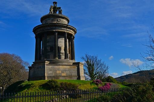 A view of the Burns Monument in the Calton Hill area of Edinburgh in Scotland
