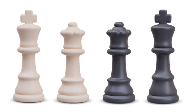 istock Realistic chess king and queen. Main pieces on chessboard. Set of white and black figures 2062904845