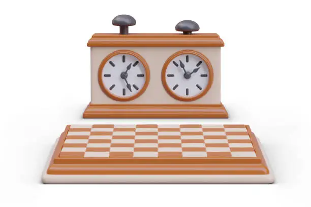 Vector illustration of Realistic empty chess board and chess clock. Classic board game with professional timer