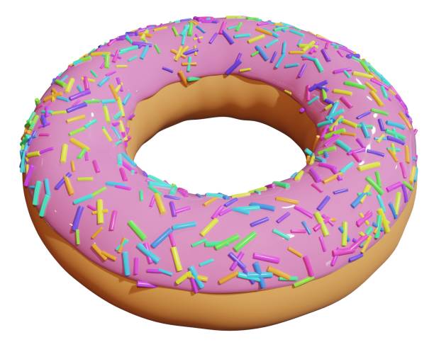 istock 3d rendering of a strawberry donut topped with rainbow sugar. 2062917831