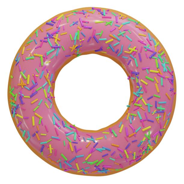 istock 3d rendering of a strawberry donut topped with rainbow sugar in top view. 2062917832
