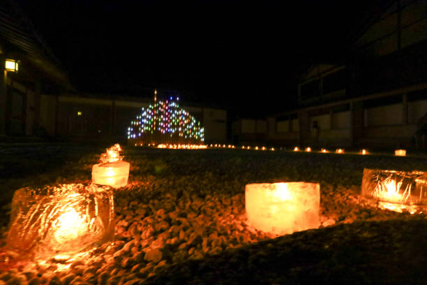 istock Ice lanterns that illuminate the road at night in winter. 2062930322
