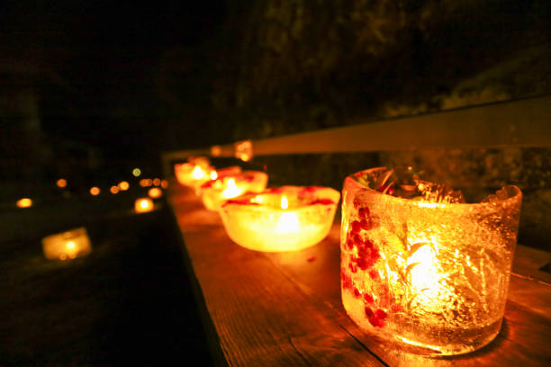 istock Ice lanterns that illuminate the road at night in winter. 2062931917