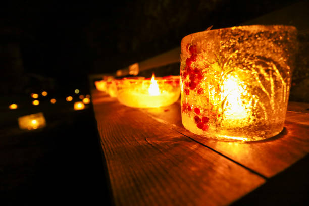 istock Ice lanterns that illuminate the road at night in winter. 2062931925