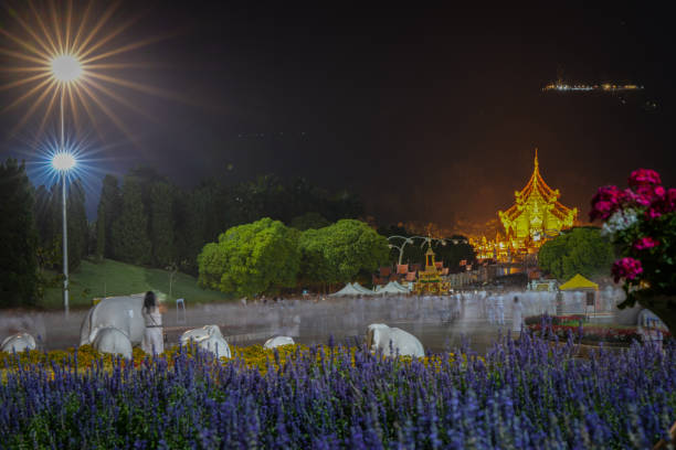 A lot of people came to warship Buddha relics celebration at royal park Rajapruek Chiangmai Thailand .March 5 2024