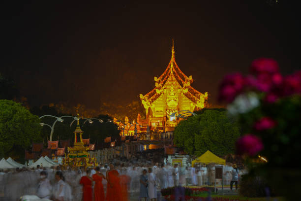 A lot of people came to warship Buddha relics celebration at royal park Rajapruek Chiangmai Thailand .March 5 2024