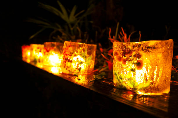 istock Ice lanterns that illuminate the road at night in winter. 2062932495