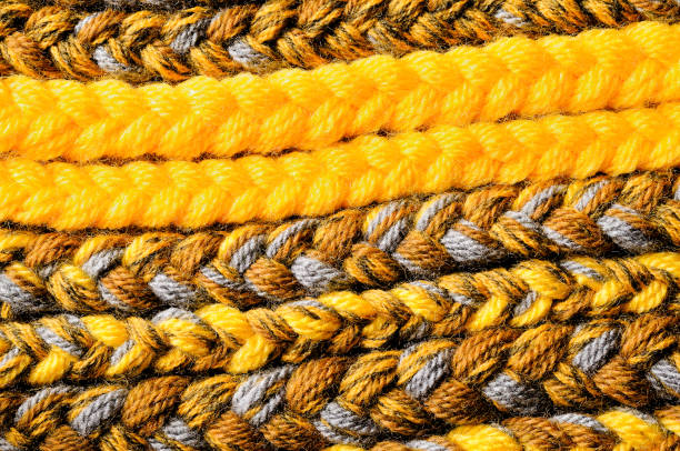 Vibrant knitted yarn in yellow, gray, and black hues