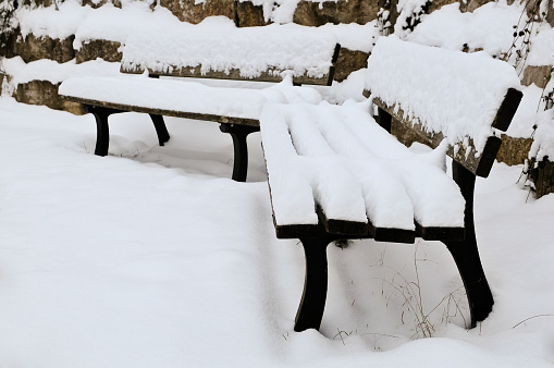 The Snow-covered benches: Winter in southern Germany