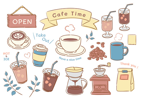 Coffee clipart set. Cafe illustrations. Vector material for design decoration.