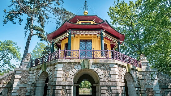 Isle Adam, France – May 24, 2023: The Pavillon Chinois in Isle Adam, France